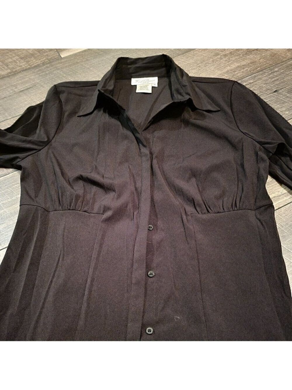Fred David Stretch Blouse Black 3/4 sleeve. Size Medium. Flattering fit.